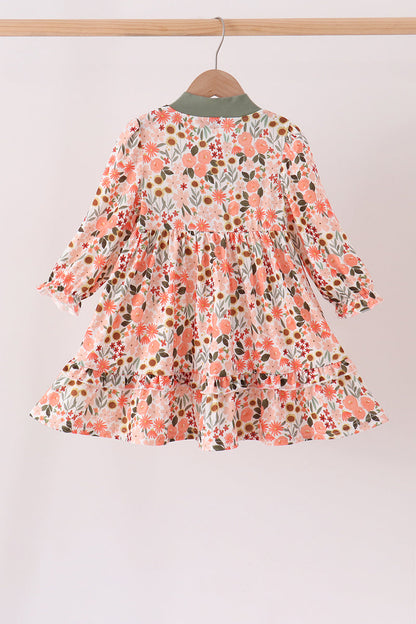 Green Floral Bow Ruffle Mom & Me Dress