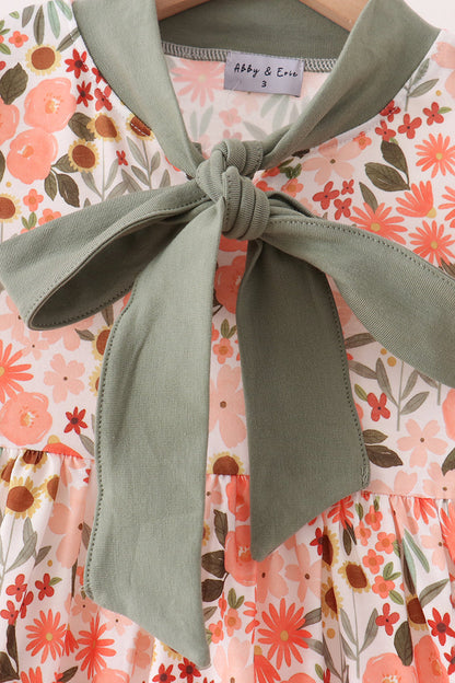 Green Floral Bow Ruffle Mom & Me Dress