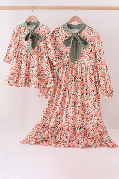 Green Floral Bow Ruffle Mom & Me Dress