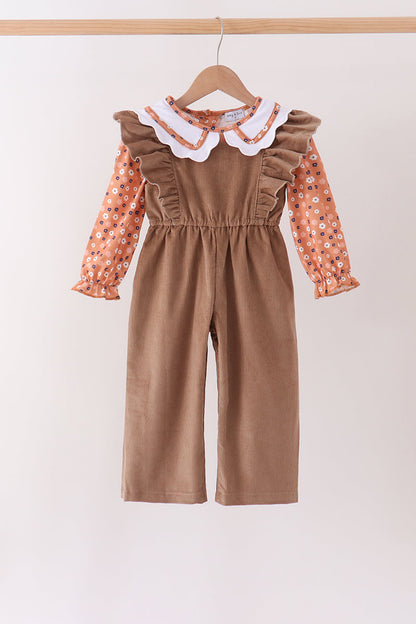 Fall Floral Print Jumpsuit Set