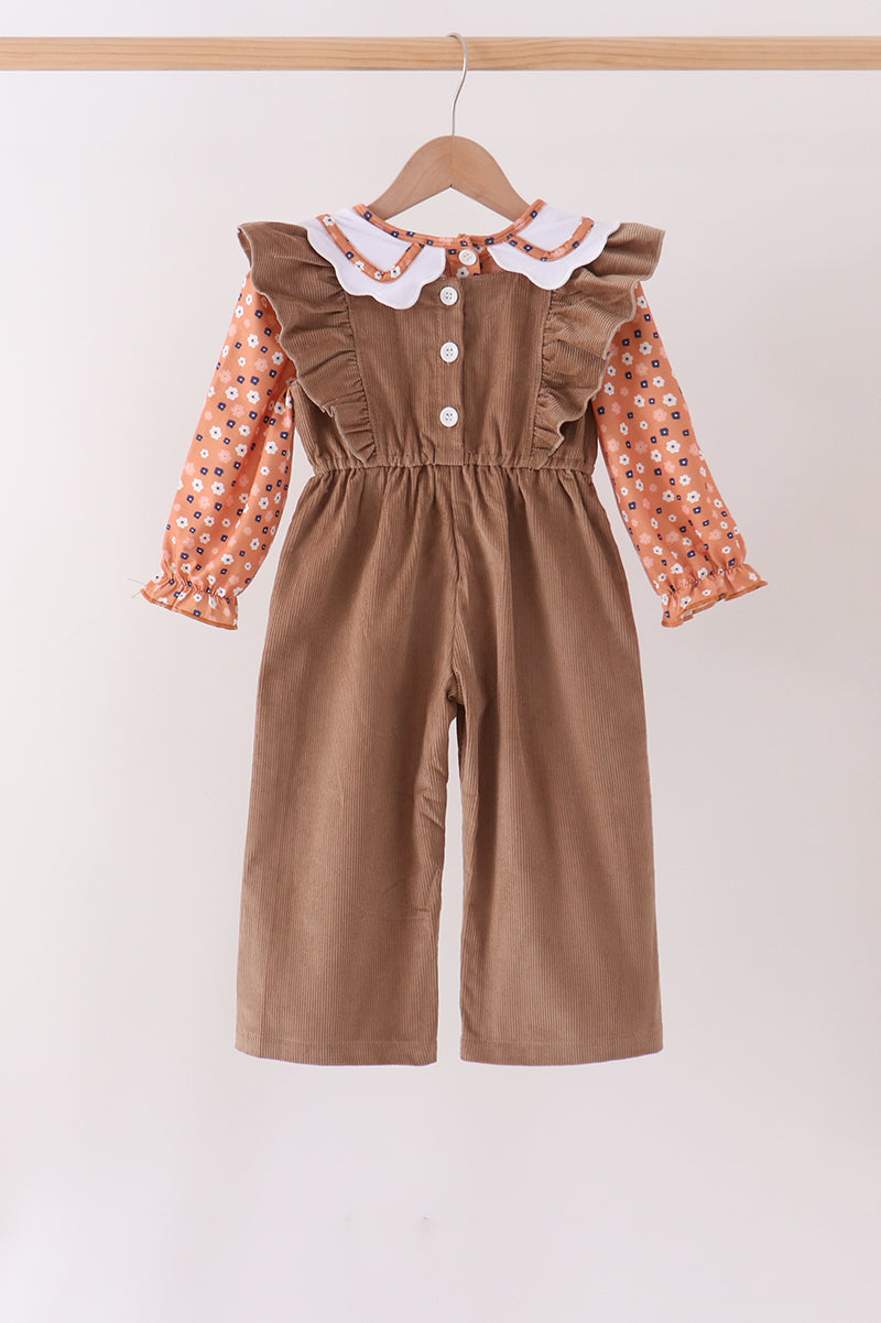 Fall Floral Print Jumpsuit Set