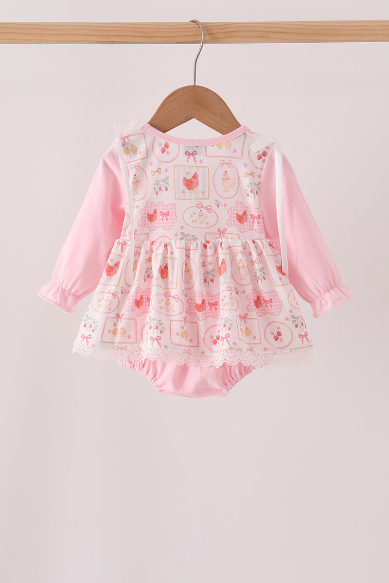 Pink Chicken Embroidery Bubble