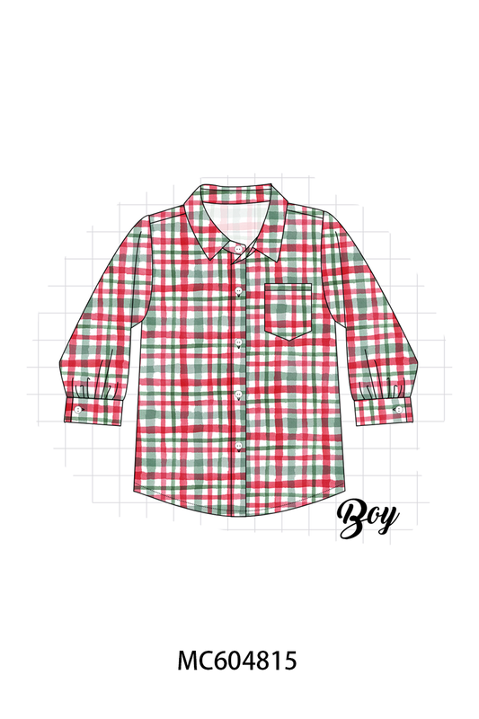 Red Plaid Pocket Button-Down Shirt