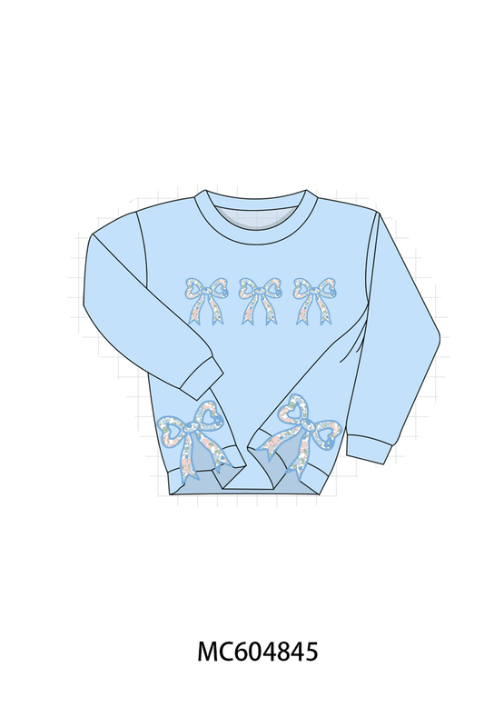 Blue Floral Bow Appliqué Top