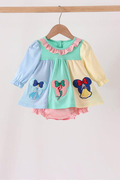 Colorblock Character Appliqué Ruffle Bubble
