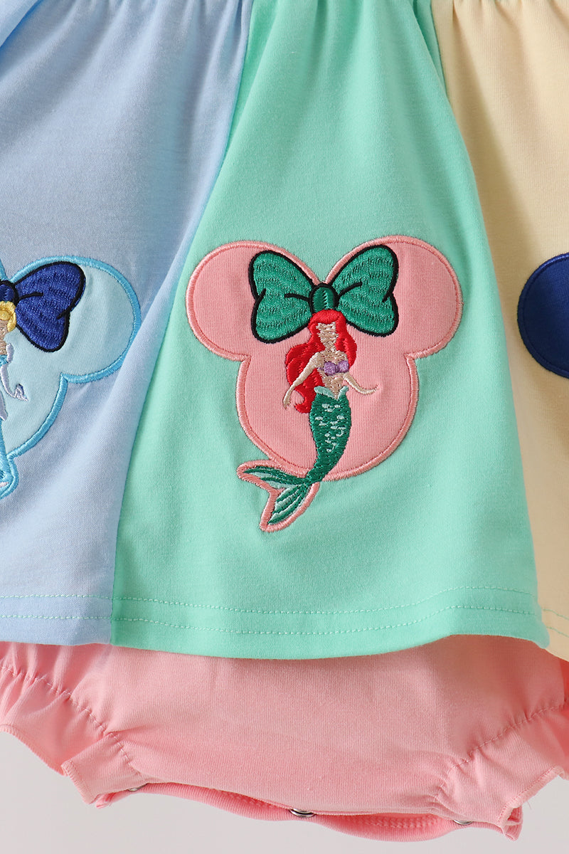 Colorblock Character Appliqué Ruffle Bubble
