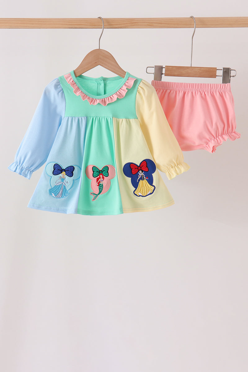 Colorblock Character Appliqué Ruffle Bloomer Set