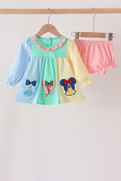 Colorblock Character Appliqué Ruffle Bloomer Set