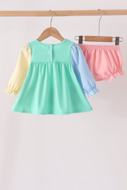 Colorblock Character Appliqué Ruffle Bloomer Set