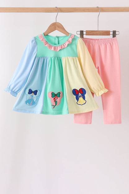 Colorblock Character Appliqué Ruffle Pants Set