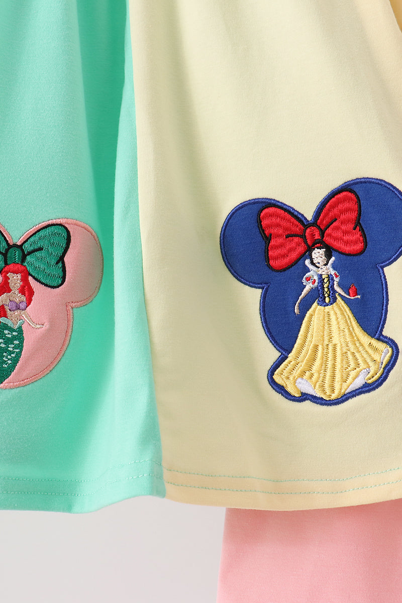 Colorblock Character Appliqué Ruffle Pants Set