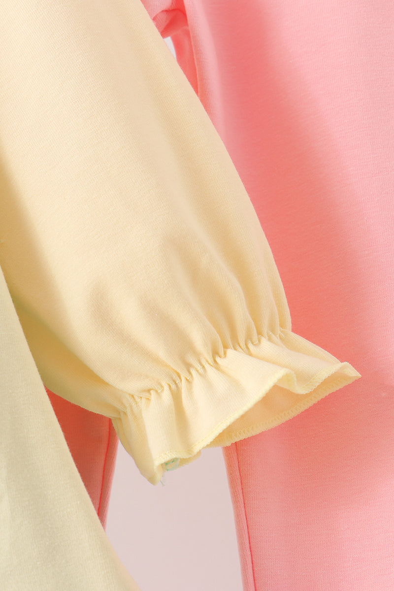 Colorblock Character Appliqué Ruffle Pants Set
