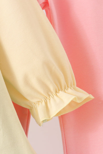 Colorblock Character Appliqué Ruffle Pants Set