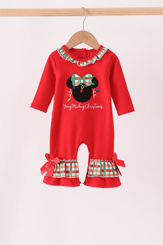 Red Christmas Character Appliqué Ruffle Romper