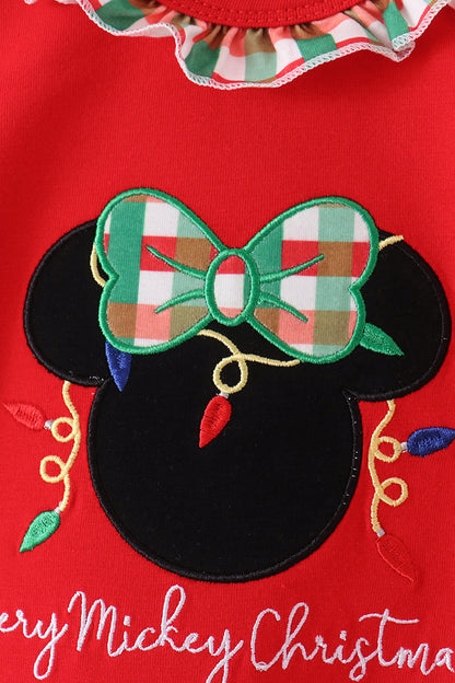 Red Christmas Character Appliqué Ruffle Romper