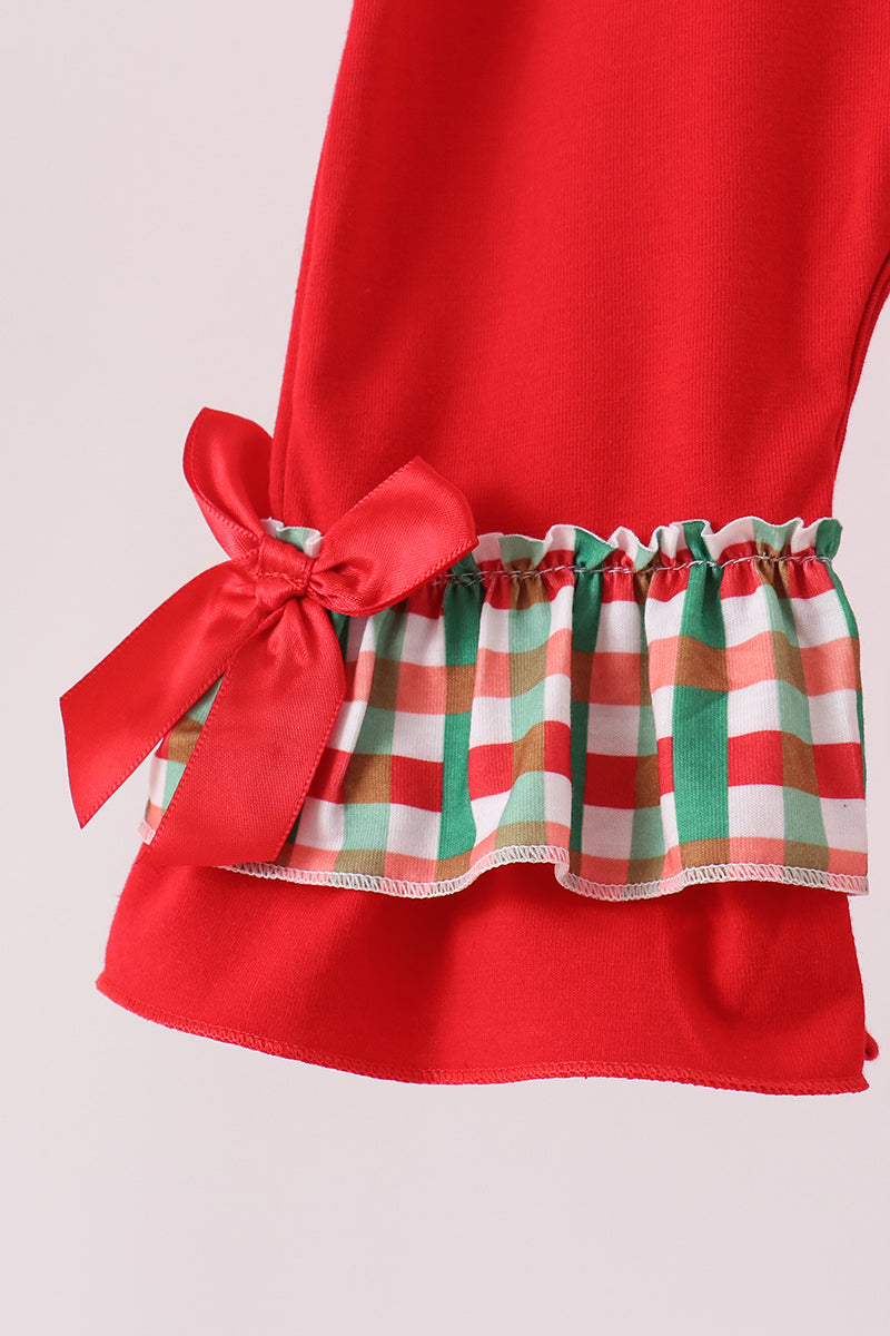 Red Christmas Character Appliqué Ruffle Romper