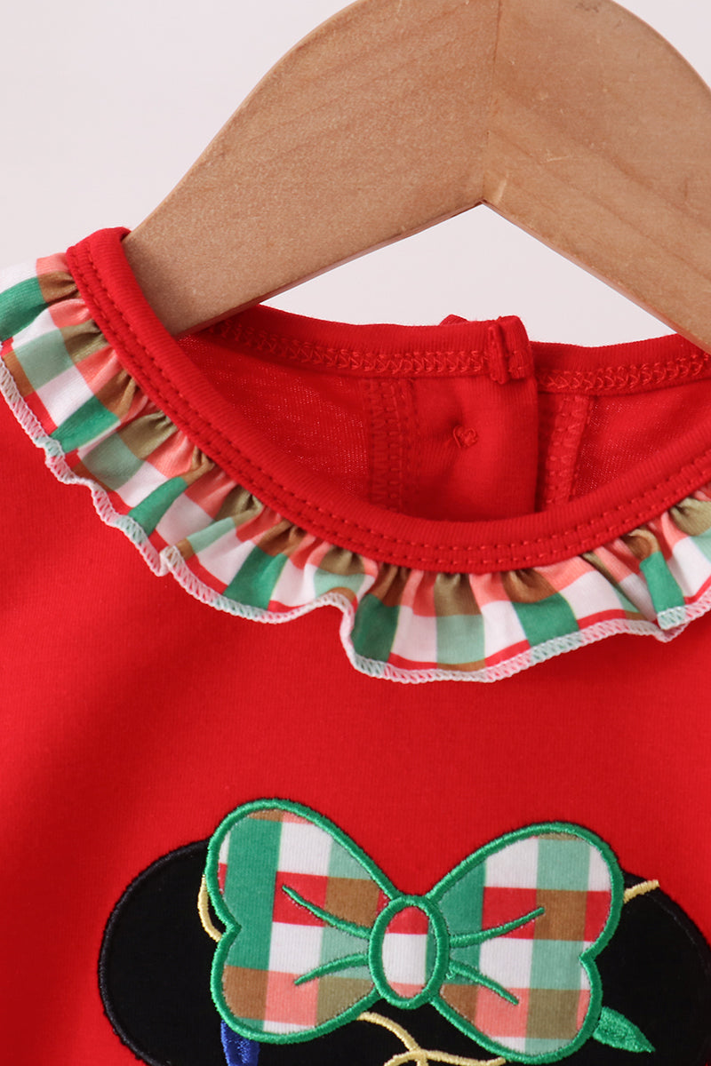 Red Christmas Character Appliqué Ruffle Romper