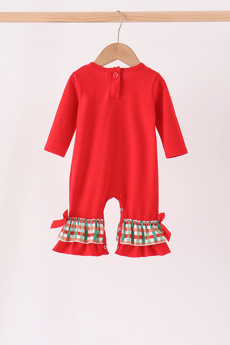 Red Christmas Character Appliqué Ruffle Romper