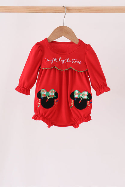 Red Christmas Character Appliqué Ruffle Bubble