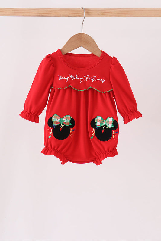 Red Christmas Character Appliqué Ruffle Bubble