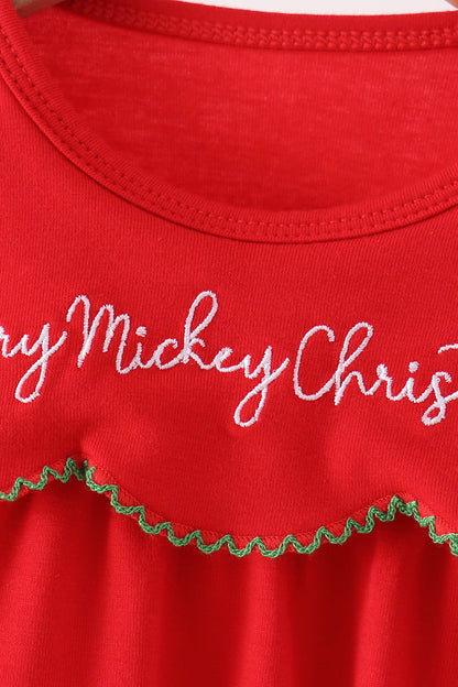 Red Christmas Character Appliqué Ruffle Bubble