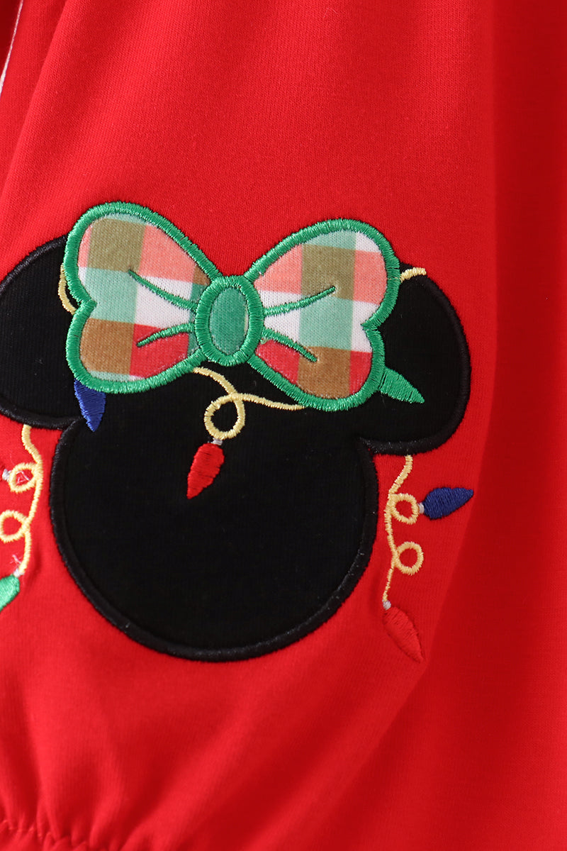 Red Christmas Character Appliqué Ruffle Bubble