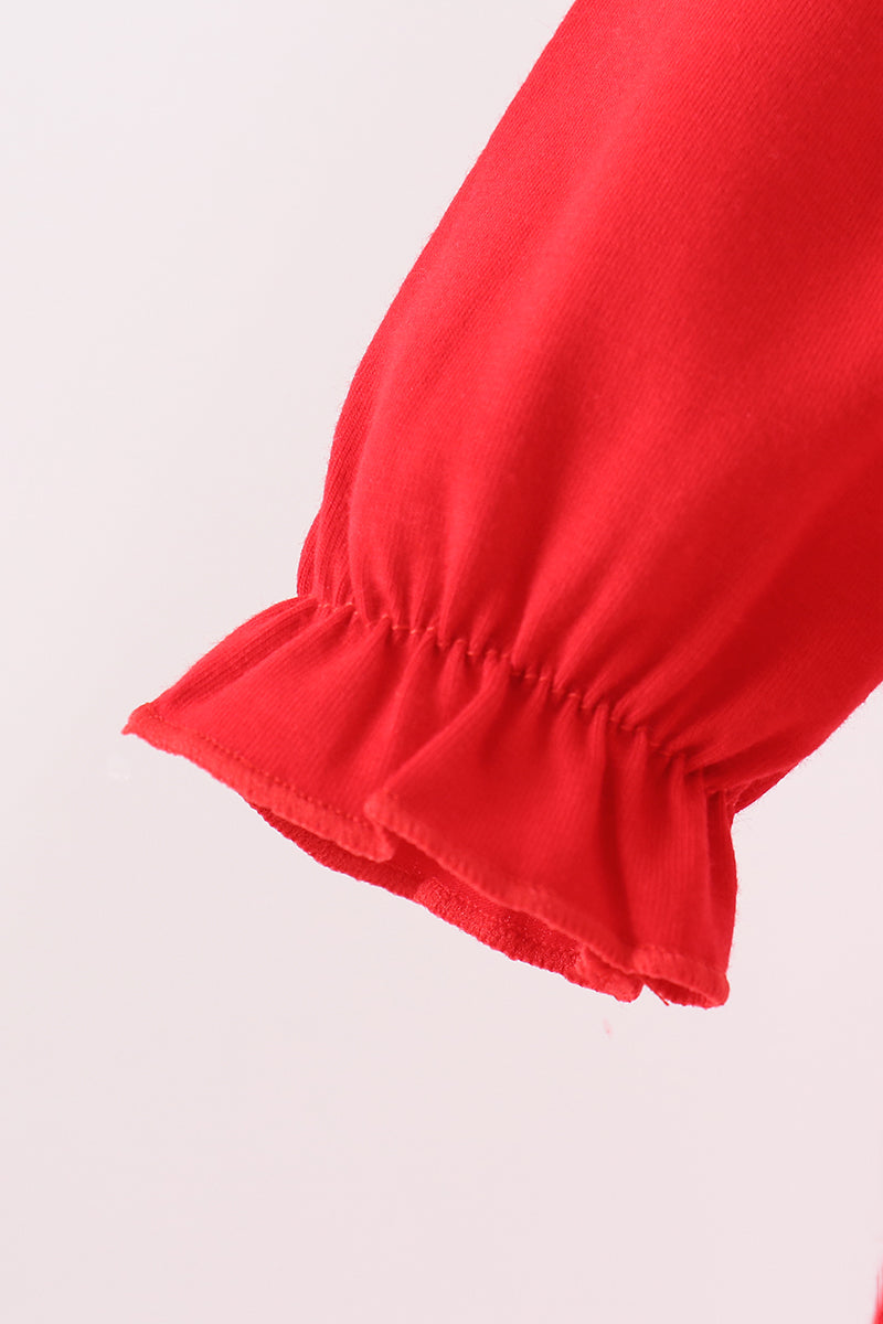 Red Christmas Character Appliqué Ruffle Bubble