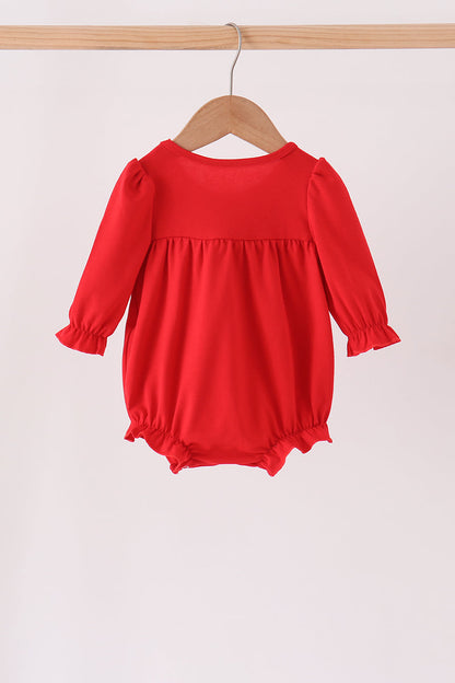 Red Christmas Character Appliqué Ruffle Bubble