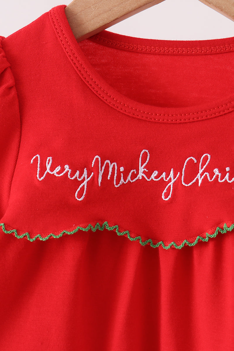 Red Christmas Character Appliqué Gingham Bloomer Set