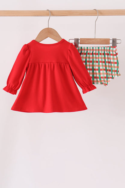 Red Christmas Character Appliqué Gingham Bloomer Set