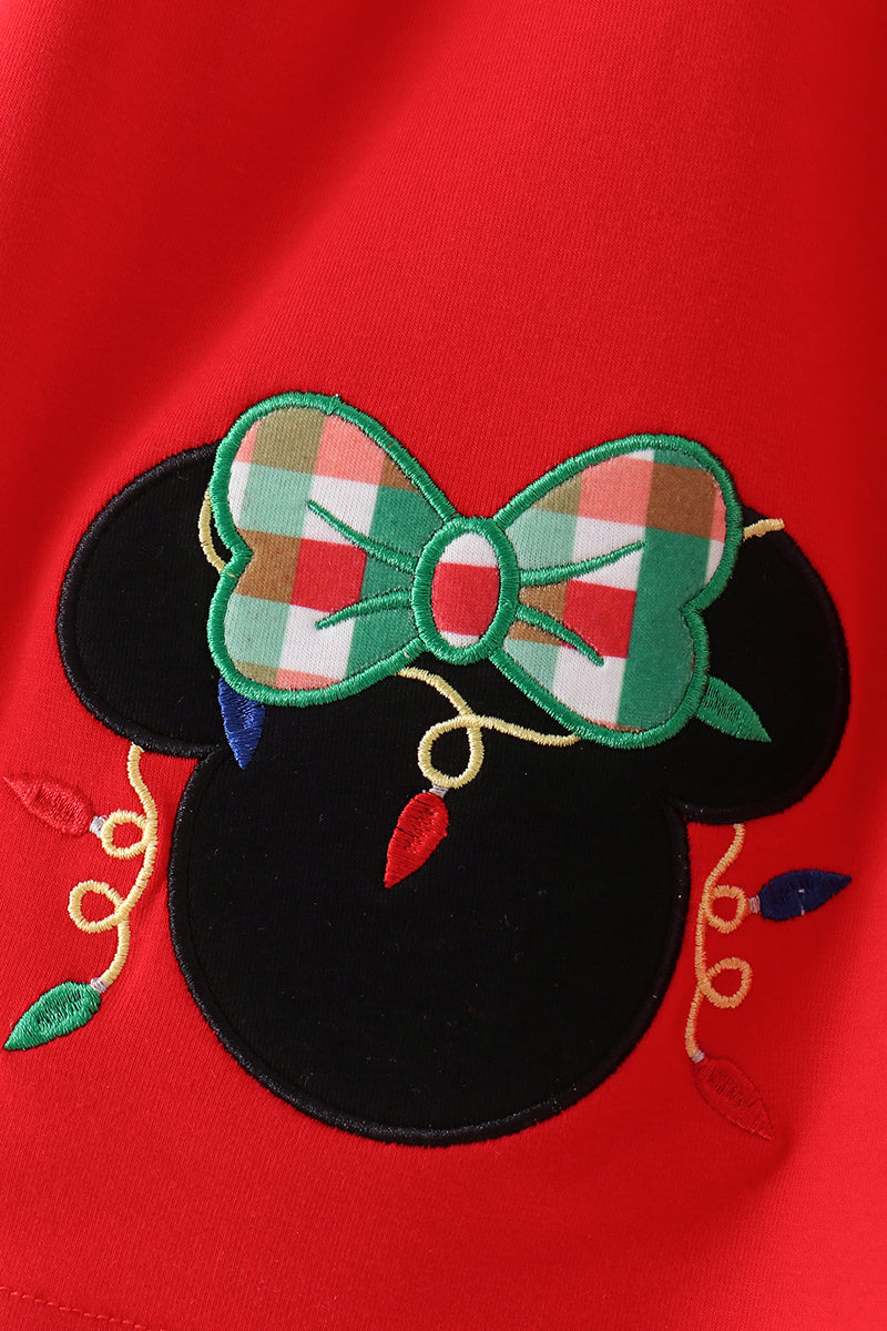Red Christmas Character Appliqué Gingham Bloomer Set