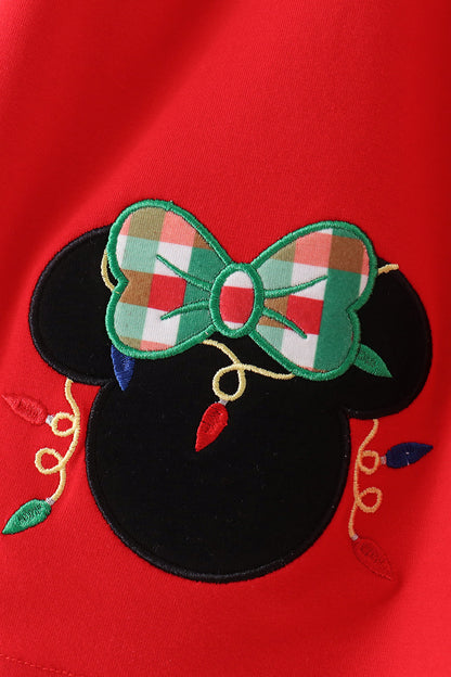 Red Christmas Character Appliqué Gingham Bloomer Set