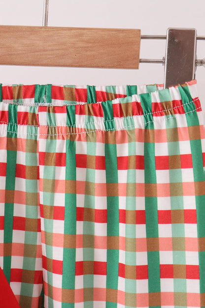 Red Christmas Character Appliqué Gingham Ruffle Pants Set
