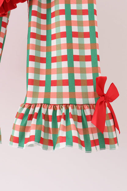 Red Christmas Character Appliqué Gingham Ruffle Pants Set