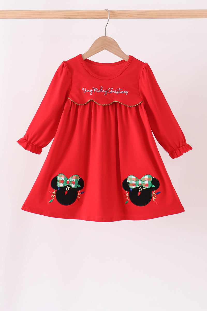 Red Christmas Character Appliqué Dress