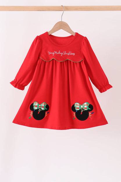 Red Christmas Character Appliqué Dress