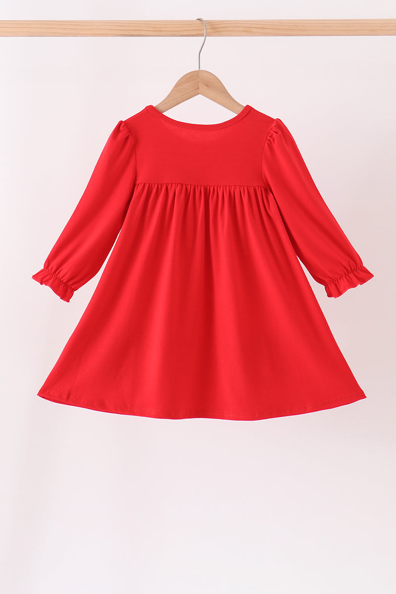Red Christmas Character Appliqué Dress