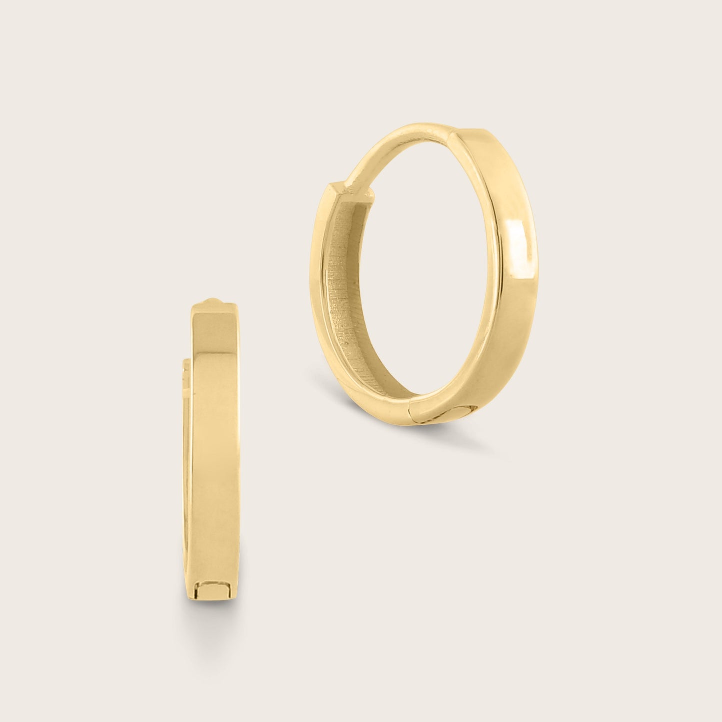 14k Gold 10mm Flat Huggie Hoop Earrings