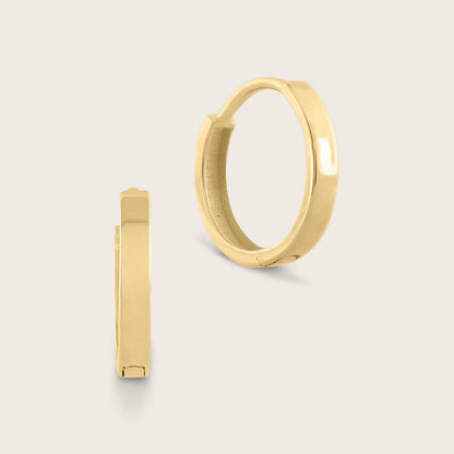 14k Gold 10mm Flat Huggie Hoop Earrings