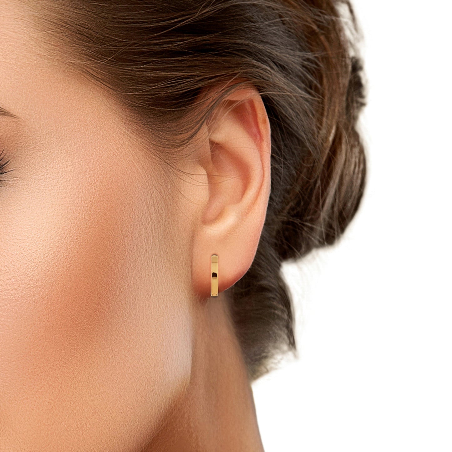 14k Gold 10mm Flat Huggie Hoop Earrings