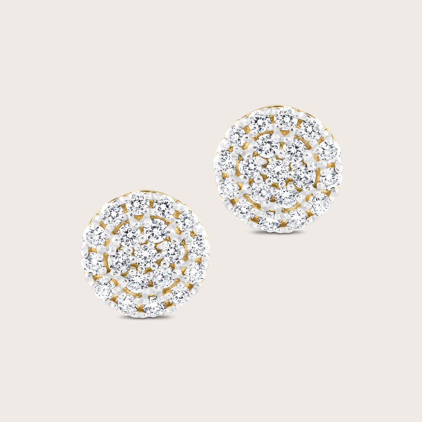 14k Yellow Gold Pavé Lab Grown Diamond Round Stud Earrings