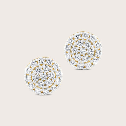 14k Yellow Gold Pavé Lab Grown Diamond Round Stud Earrings