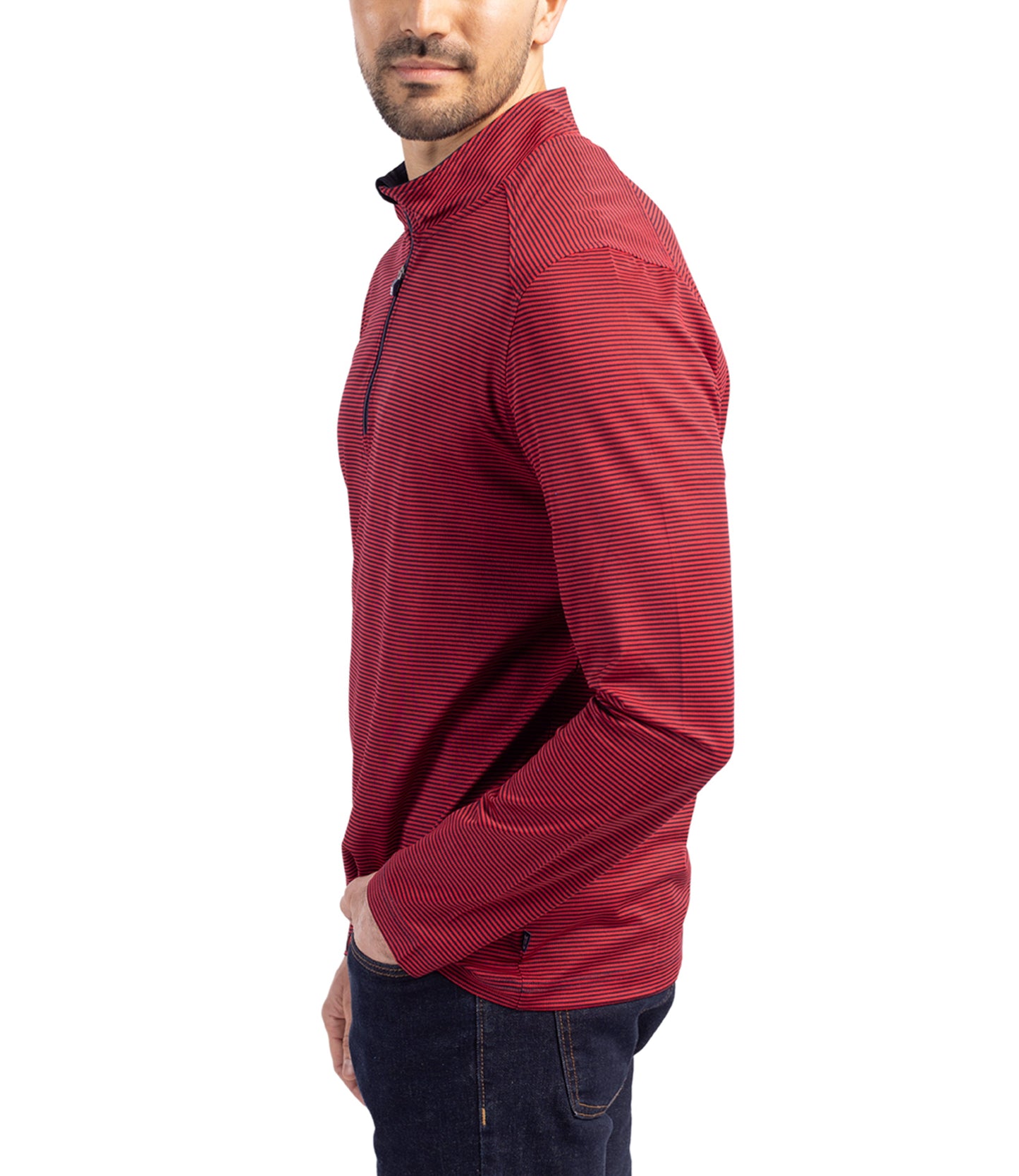 Cutter & Buck Virtue Eco Pique Micro Stripe Recycled Mens Big & Tall Quarter Zip by Cutter & Buck Apparel