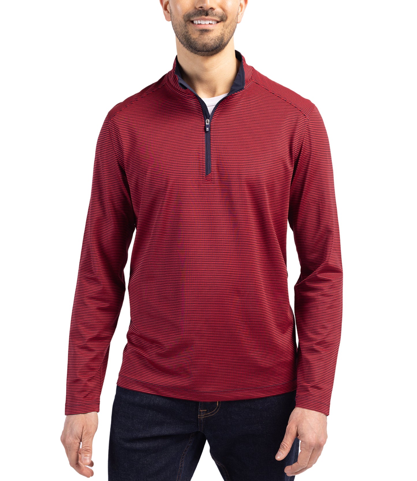 Cutter & Buck Virtue Eco Pique Micro Stripe Recycled Mens Big & Tall Quarter Zip by Cutter & Buck Apparel