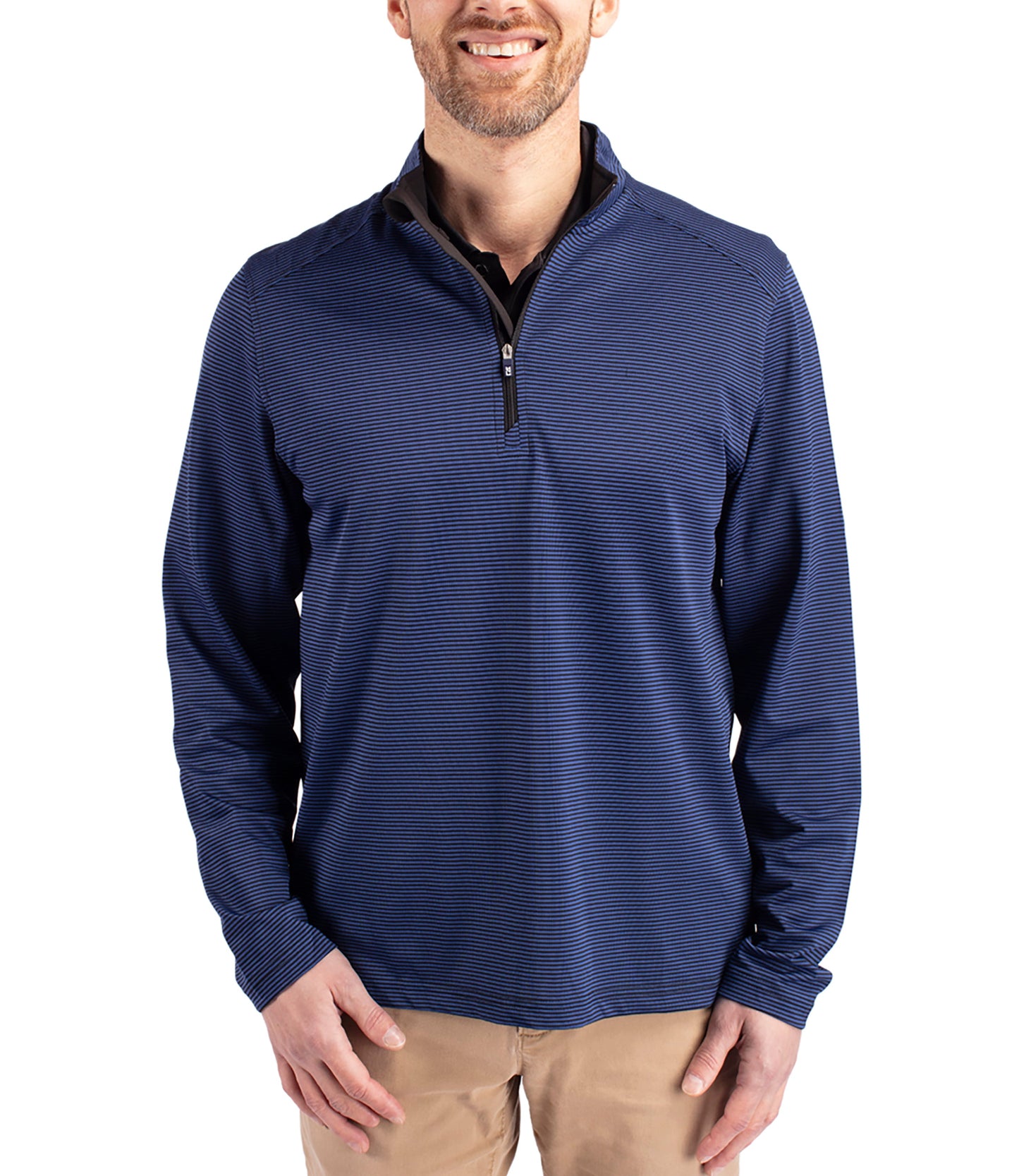 Cutter & Buck Virtue Eco Pique Micro Stripe Recycled Mens Big & Tall Quarter Zip by Cutter & Buck Apparel