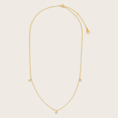 14k Yellow Gold 3 Stone Round Lab Grown Diamond Charm Necklace