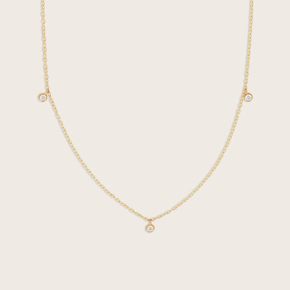 14k Yellow Gold 3 Stone Round Lab Grown Diamond Charm Necklace