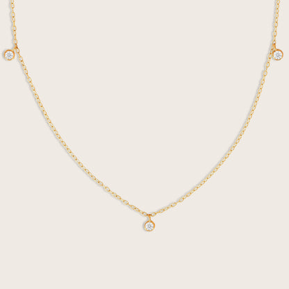 14k Yellow Gold 3 Stone Round Lab Grown Diamond Charm Necklace
