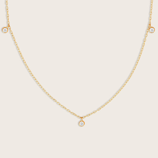 14k Yellow Gold 3 Stone Round Lab Grown Diamond Charm Necklace