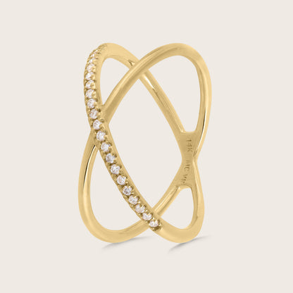 14k Yellow Gold Pavé Lab Grown Diamond X Ring